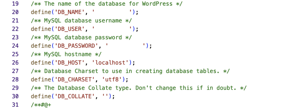 WordPress database credentials in wp-config.php file